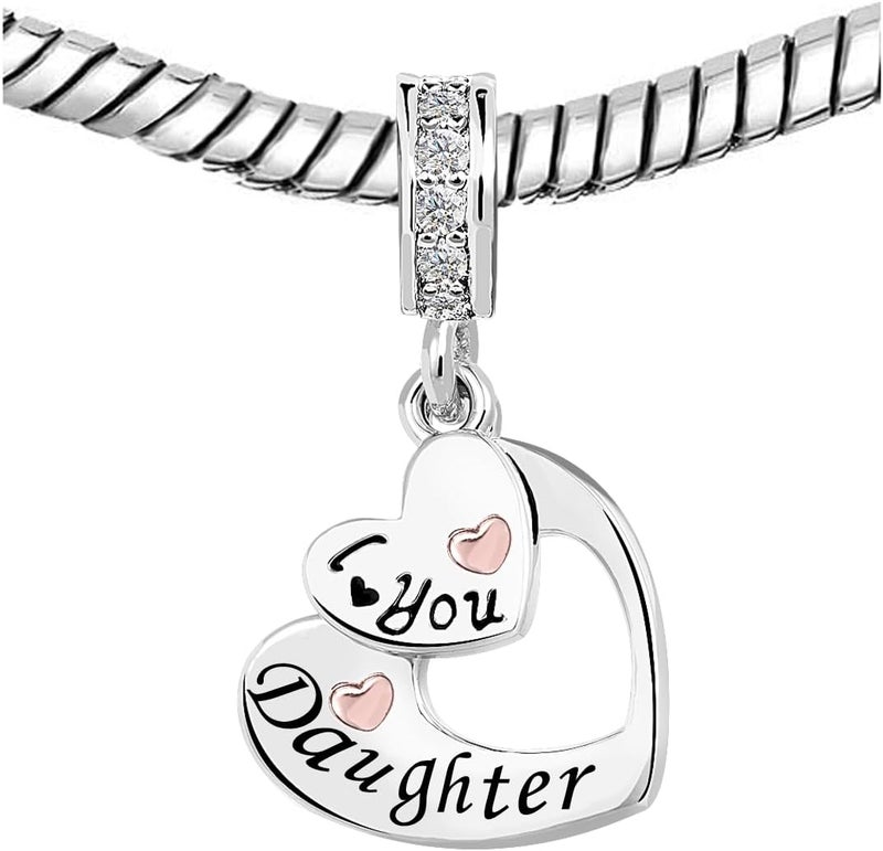 KunBead I Love You Heart Dangle Charms Compatible with Pandora Bracelet Necklace for Mom Daughter Grandma Granddaughter Nana Auntie Wife Sister Best Friend - Image 1